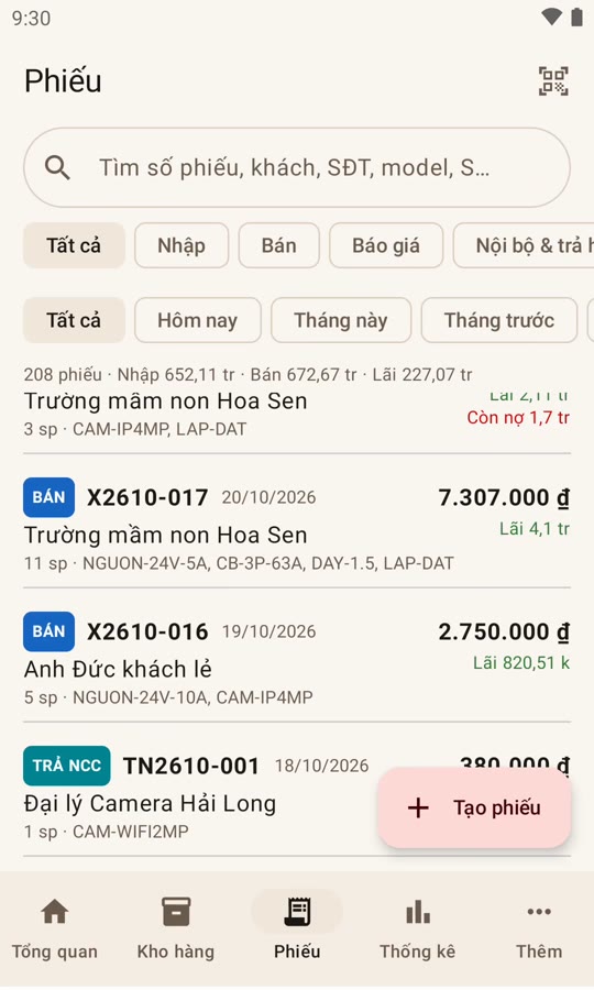Danh sách phiếu